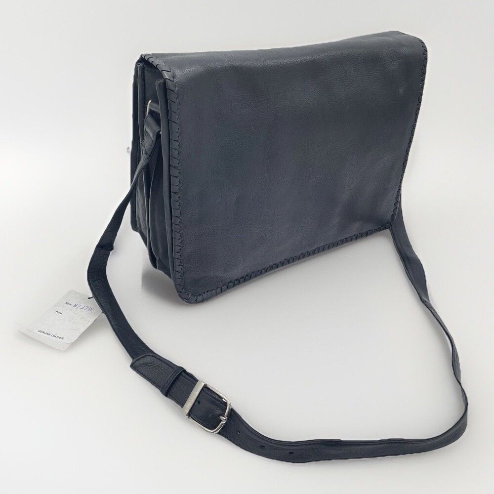 B-Bags Barganza Leather Messenger Bag Black Briefcase 8737W NWT 13x9.5x5